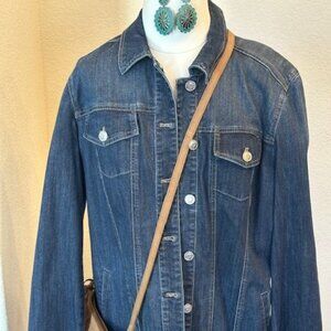 Womens Denim Long Jacket Chicos Size 2 NWT